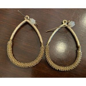 Gold Teardrop Hoop Earrings w Chain Detail